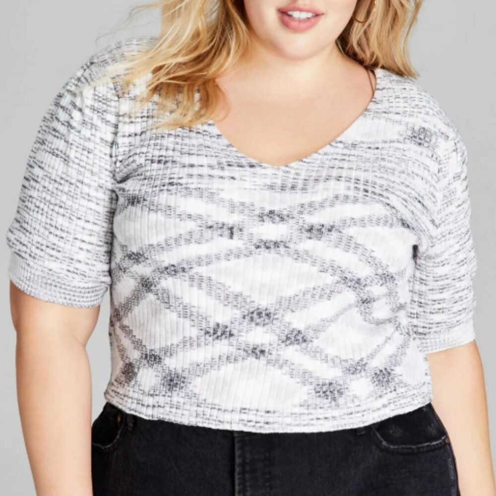 NEW! And Now This Trendy Knit‎ Top Space-Dyed Plus 2X Black & White Stretchy $34